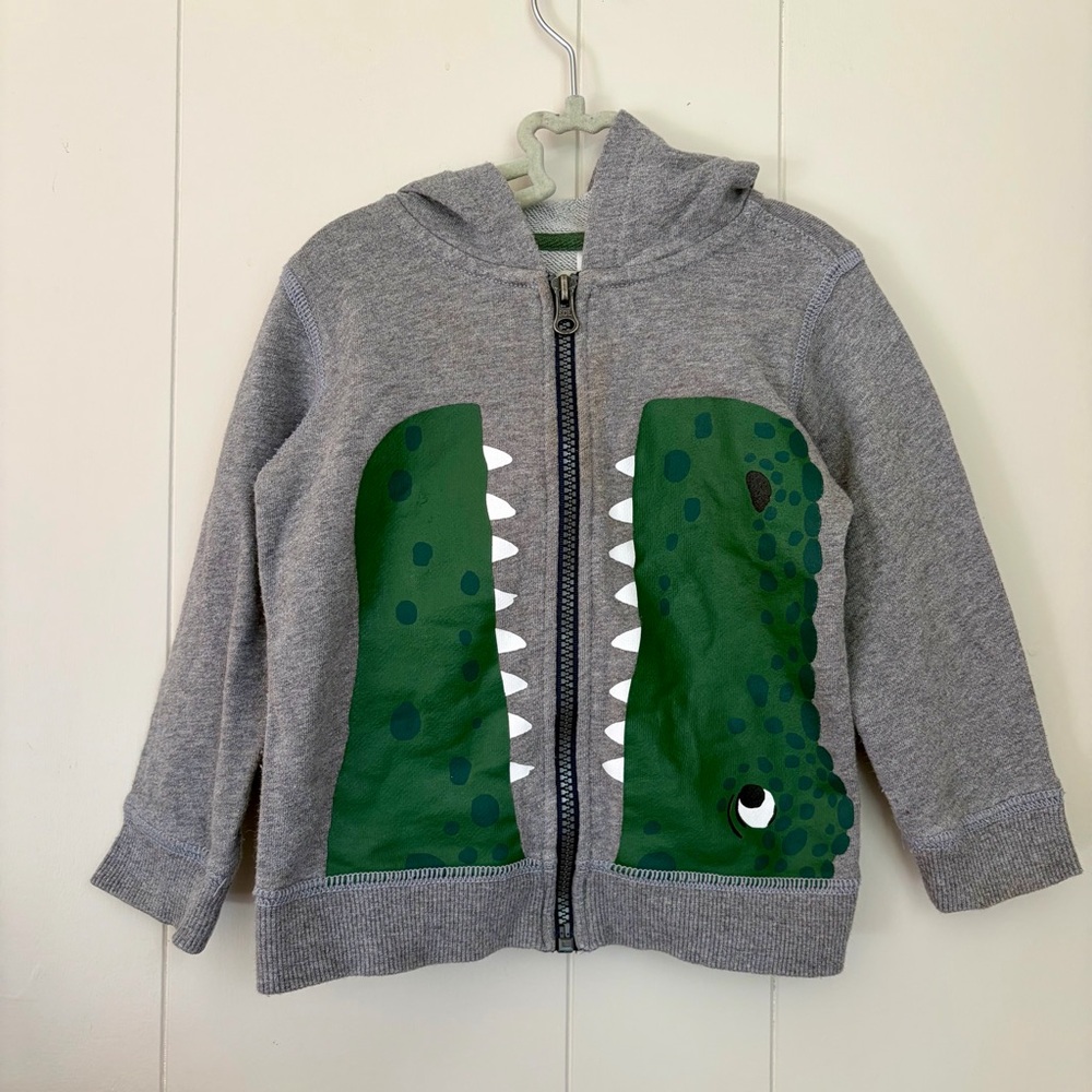 Carter's Gray Hoodie with Green Dinosaur Design